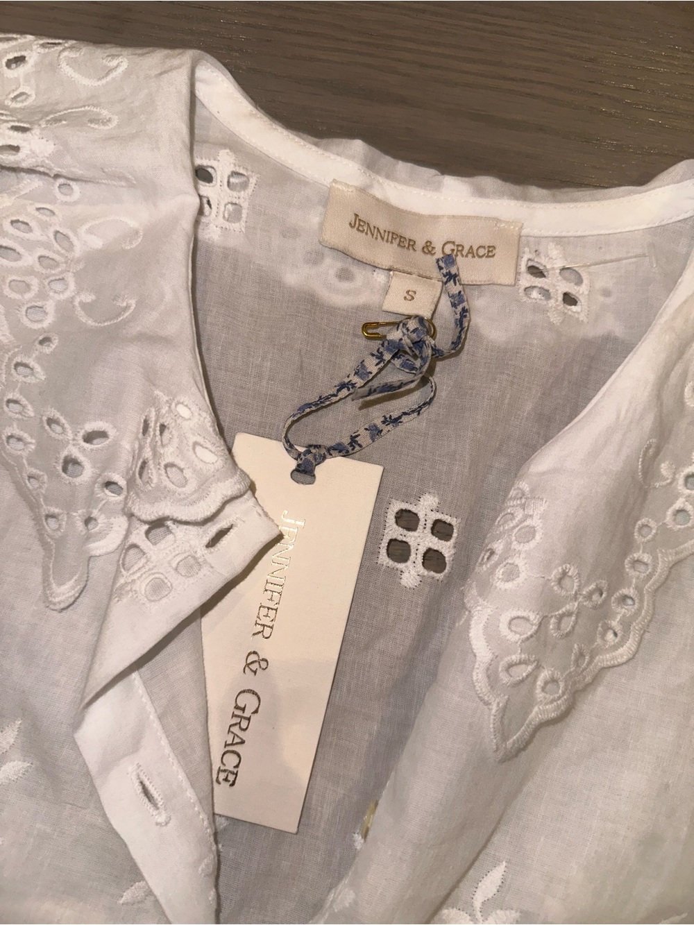 Jennifer & Grace White Eyelet Drawstring Peplum Blouse - Picture 4 of 4